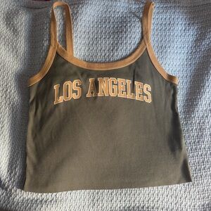 Forever 21 Olive Ribbed 'Los Angeles' Tank with Tan Trim